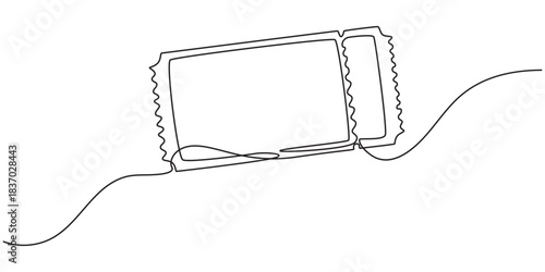 Ticket Single Line Icon, Concert or Movie Ticket, Continuous one line drawing cinema ticket. Vintage cinema ticket isolated on a white background. Vector illustration, Single continuous line drawing.