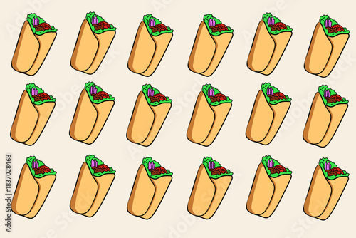 Colorful Shawarma Wrap Seamless Pattern for Food Design
