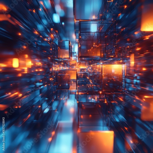 Wallpaper Mural Abstract geometric cubes with futuristic light effect. Torontodigital.ca