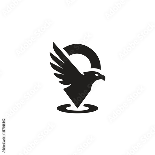 Aerial Sentinel Marker Emblem with Wing-Crested Falcon Silhouette