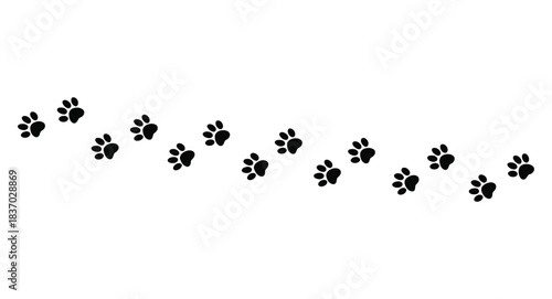 Black Silhouette Diagonal Trail of Animal Paw Prints Vector Pattern