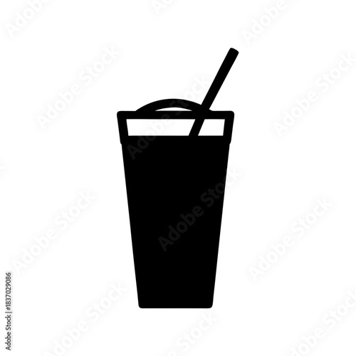 A simple black silhouette icon of a smoothie or milkshake in a plastic cup with a straw