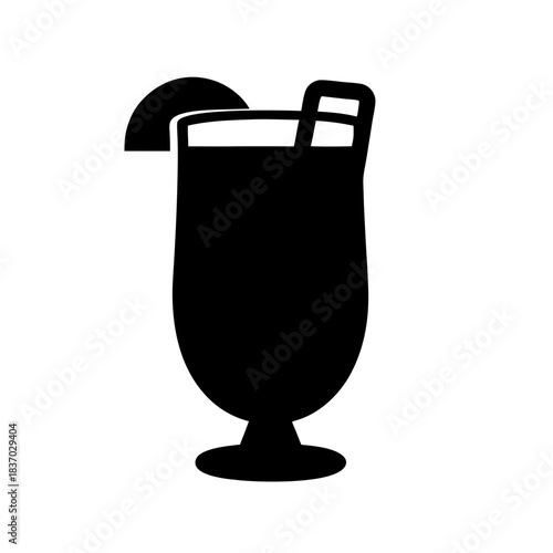 Black silhouette icon of a refreshing beverage in a tall glass with garnish