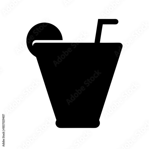 A stylized black silhouette icon of a refreshing cold beverage in a glass with a straw and fruit garnish