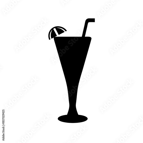 Minimalist silhouette icon of a tall cocktail glass with a straw and garnish