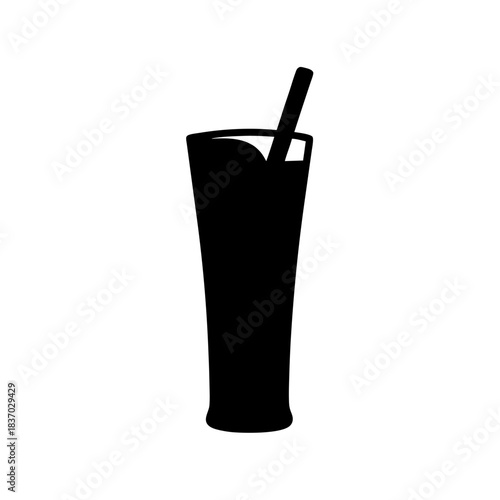 A simple black and white silhouette icon of a tall glass filled with a refreshing drink and a straw