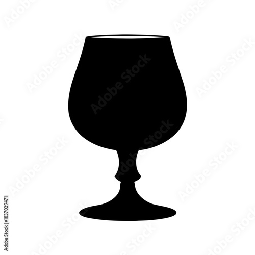 Black silhouette illustration of a snifter glass icon for beverages like brandy or cognac.