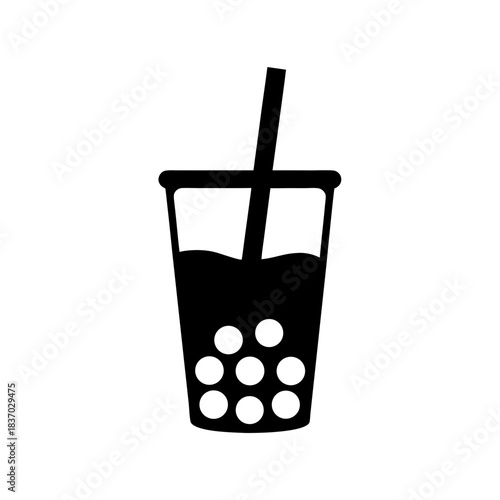 A black silhouette icon representing a cup of bubble tea with tapioca pearls and straw.