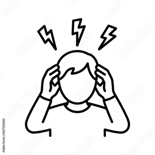 Outline Icon of Person with Headache and Stress Lightning Bolts