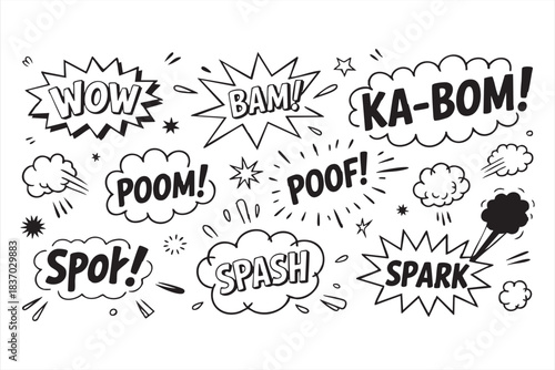 Retro Comic Book Sound Words with Bold Action Bursts