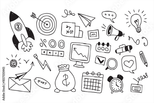 Doodle Style Office and Startup Symbols for Project Planning Graphics