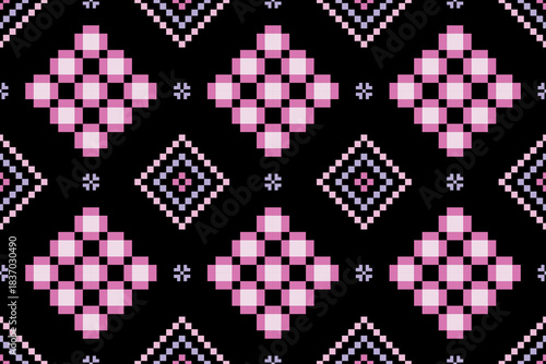Cross stitch pattern concept showcasing traditional ethnic geometric pattern, Design for textile, background,carpet,wallpaper,clothing,wrapping,Batik,fabric,Vector illustration	
