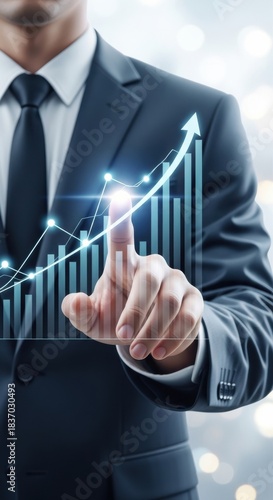 Businessman Touching Digital Growth Chart with Arrow