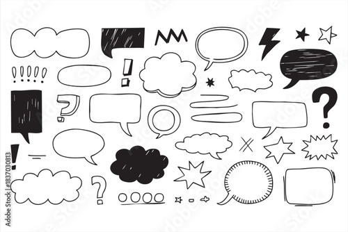 Line Art Speech Bubbles and Reaction Elements for UI and Communication Graphics