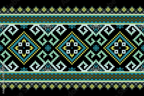 Cross stitch pattern concept showcasing traditional ethnic geometric pattern, Design for textile, background,carpet,wallpaper,clothing,wrapping,Batik,fabric,Vector illustration	
