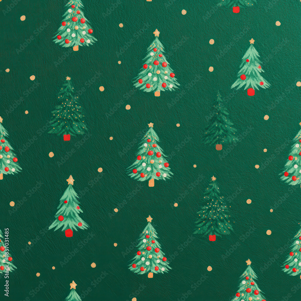 Obraz premium Decorated Christmas tree pattern green festive holiday background joyful ornamented fir trees