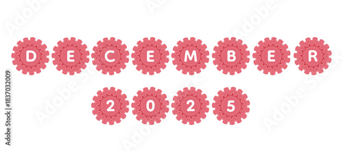 A cute pastel pink with wavy decorative edges badge featuring the text “December 2025,” perfect for calendars, seasonal promotions, winter graphics, and decorative layouts.