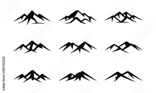 Collection of mountain silhouettes vector on white background illustration, ICONS