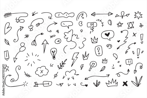 Black and white doodle elements for journaling pages, posters, and design layouts