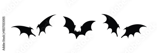 Collection of silhouetted flying bats for halloween decorations