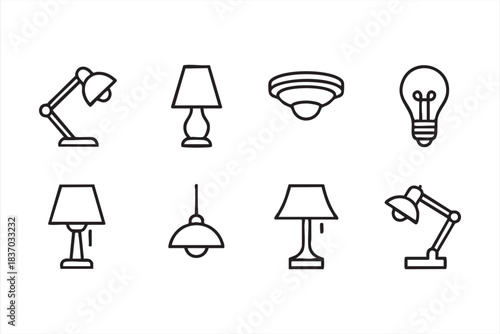 Line-style lamp illustrations for home decor, interior visuals, and UI design