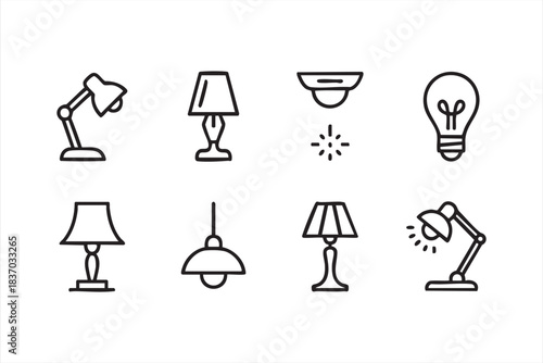 Interior lighting symbols for room layouts, product mockups, and app interfaces