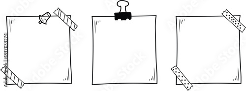 Hand drawn set of paper and note vector illustrations doodle sketch style for office planning and organization