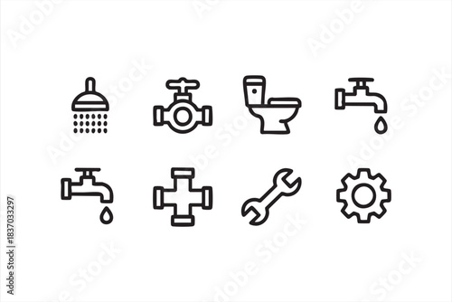 Clean plumbing fixture illustrations for contractor branding and service UI