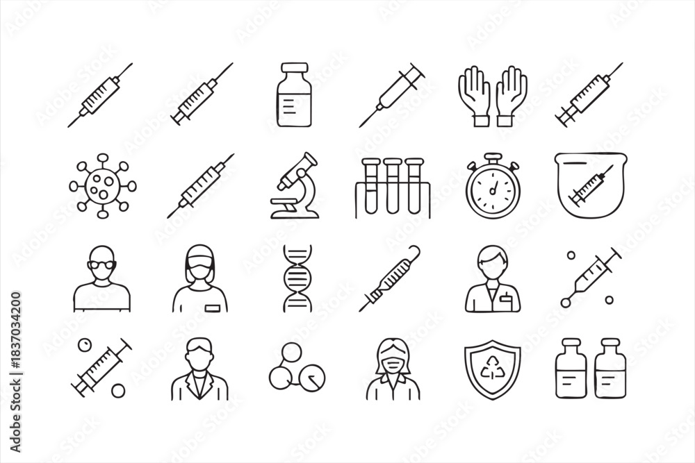 Obraz premium Immunology and biotechnology vector icon set