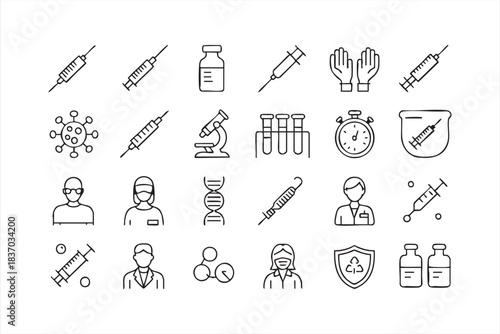 Immunology and biotechnology vector icon set