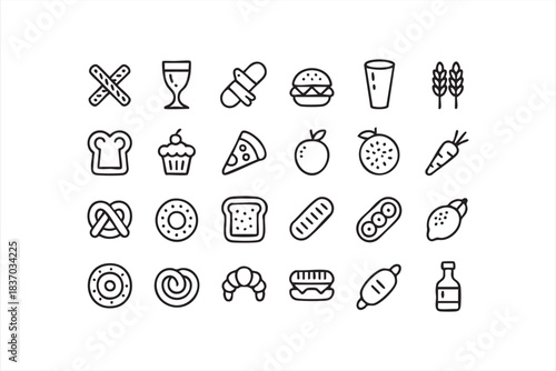 Simple bakery and café icon set in monoline style