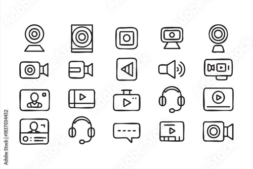 Media recording and communication icon collection