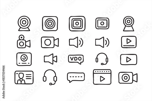 Black-and-white outline icons for video content creators