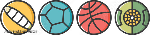 Set of colorful various kind of sport ball vector isolated with a sphere icon for a competition