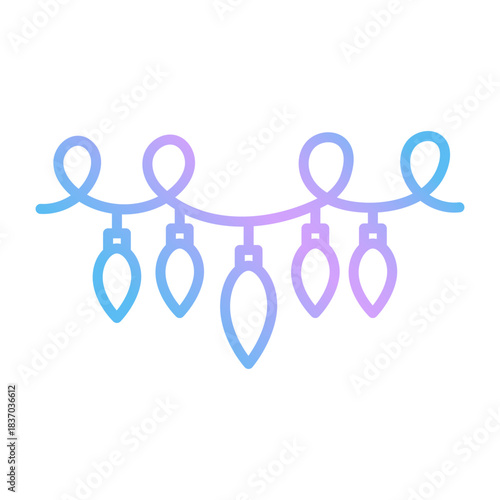 Gradient string lights icon with glowing colorful bulbs and festive garland curve. Modern symbol for Christmas decor, party banners, web and app designs