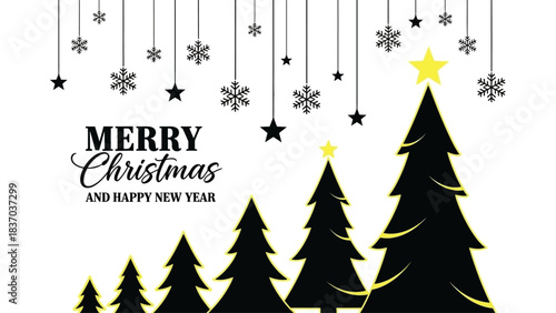 Stunning modern black and yellow Christmas tree silhouettes wishing everyone a Merry Christmas and Happy New Year