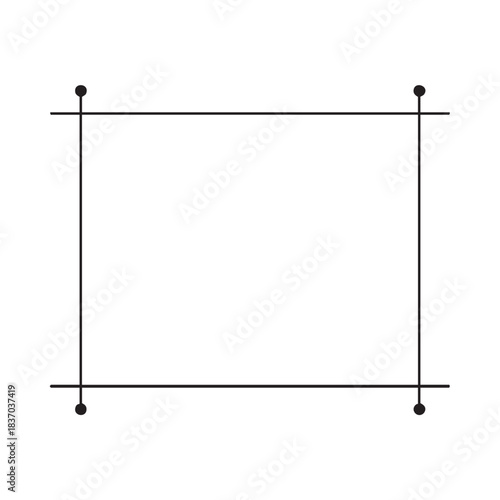 Square frame with corner lines and dots, simple geometric black outline illustration