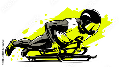 Dynamic athlete speeding down icy track on sled for thrilling winter sports competition design
