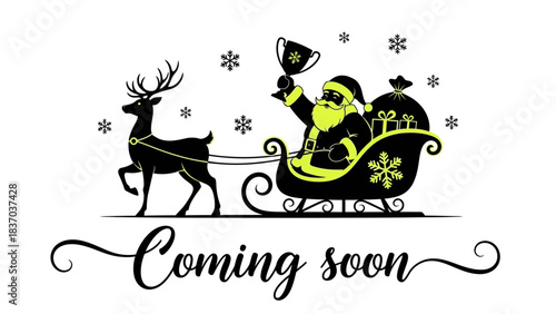 Dynamic silhouette of Santa Claus flying sleigh pulled by reindeer delivering presents on a magical Christmas Eve night