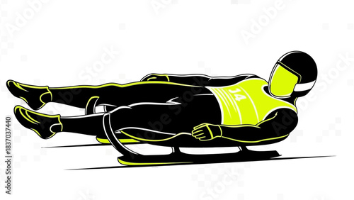 Dynamic athlete speeding down icy track on sled for thrilling winter sports competition design

