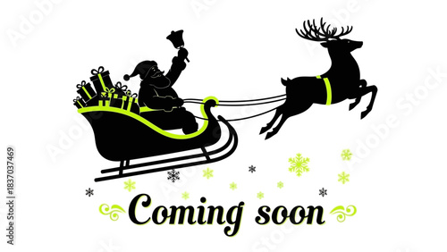Dynamic silhouette of Santa Claus flying sleigh pulled by reindeer delivering presents on a magical Christmas Eve night