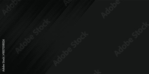 Dark deep black dynamic abstract vector background with diagonal lines. Modern creative halftone premium gradient. 3d cover of business presentation