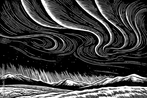 The Northern Lights dance across the sky with swirling green light patterns, turning remote arctic landscapes into one of nature’s most magical displays