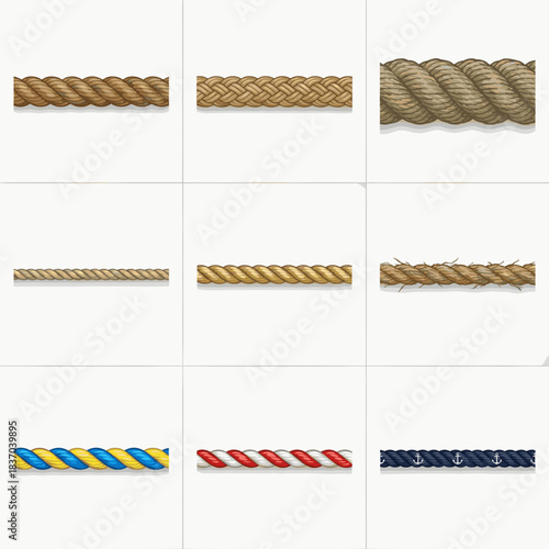 Straight Rope Vector Set – Realistic Twisted and Braided Rope Collection