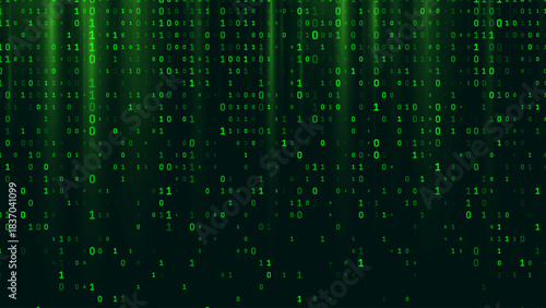 Green Matrix Glitch Code. Abstract Binary Software Programming Code Background. Binary Digits Matrix. Digital Data Cyber Security Technology Concept. Vector Illustration.