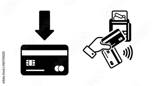 Icons illustrating two common credit card payment methods: chip insertion and contactless tap.