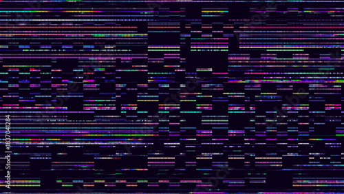 Glitch Pixels Screen. Abstract Cyberpunk Purple Glitched Background. Abstract Noise Effect, Error Video Damage, Stylized Data Corrupted Lines. Vector illustration. 