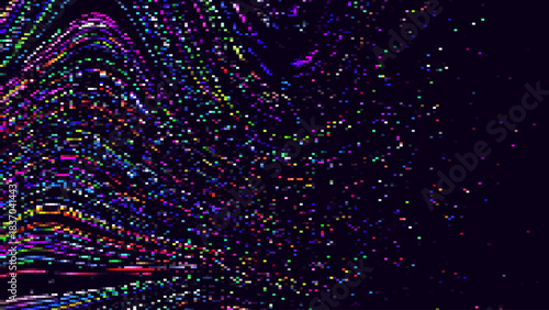 Glitch Pixels Screen. Abstract Cyberpunk Purple Glitched Background. Abstract Noise Effect, Error Video Damage, Stylized Data Corrupted Lines. Vector illustration. 