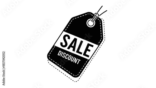 A black and white graphic illustration of a sale discount price tag, symbolizing retail promotions and special offers.