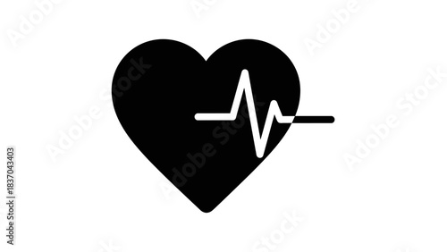A black heart icon with a white electrocardiogram line, symbolizing health and medical care.